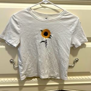 Hollister Baby Tee White and Sunflower